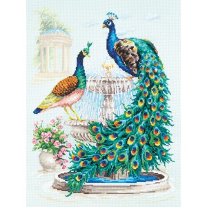 Cross stitch kit Peacocks -...