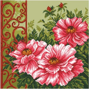 Pre-printed Aida Peonies In...