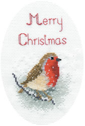 Borduurpakket Christmas Card - Snow Robin  - Derwentwater Designs