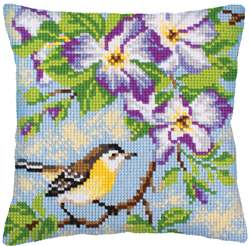 Cushion cross stitch kit Little Titmouse on a Branch - Collection d'Art