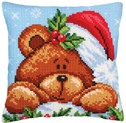 Cushion cross stitch kit Christmas with a Teddy Bear - Collection d'Art