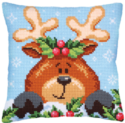 Cushion cross stitch kit Christmas with a Fawn - Collection d'Art