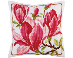 Cushion cross stitch kit Magnolia flowers - Collection d'Art