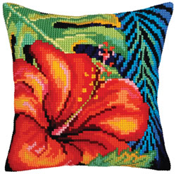 Cushion cross stitch kit Hibiscus Flower - Collection d'Art