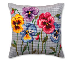 Cushion cross stitch kit Pansies - Collection d'Art