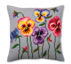 Cushion cross stitch kit Pansies - Collection d'Art