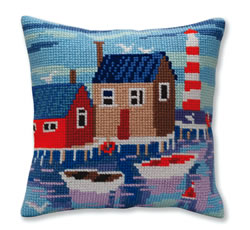 Cushion cross stitch kit Serene harbor  - Collection d'Art