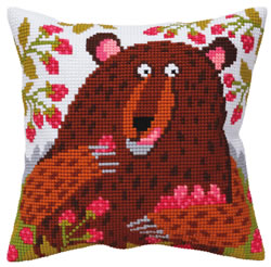 Kussen borduurpakket Bear in raspberry - Collection d'Art