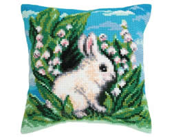 Cushion cross stitch kit White Rabbit - Collection d'Art