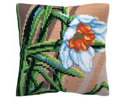 Cushion cross stitch kit White Narcissus - Collection d'Art