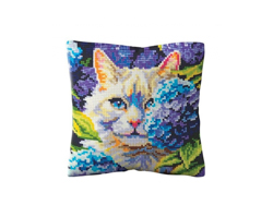 Cushion cross stitch kit Cat in Hydrangeas - Collection d'Art