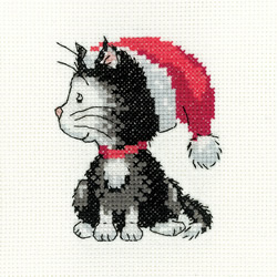 Borduurpakket Black and White Christmas Kitten - Heritage Crafts