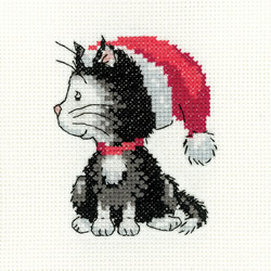 Cross stitch kit Black and White Christmas Kitten - Heritage Crafts