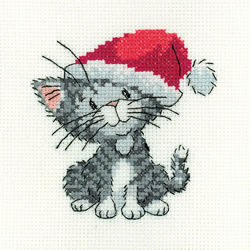 Borduurpakket Silver Tabby Christmas Kitten - Heritage Crafts