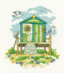 Cross stitch kit Green Beach Hut - Heritage Crafts
