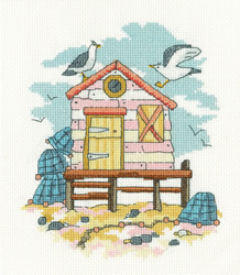 Cross stitch kit Pink Beach Hut - Heritage Crafts