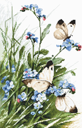 Cross stitch kit Butterflies and Bluebird Flowers - Leti Stitch
