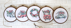 Cross stitch kit Christmas Retro Cars / Kit of 5 - Leti Stitch