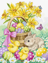 Borduurpakket Easter Rabbit and Chicks - Leti Stitch