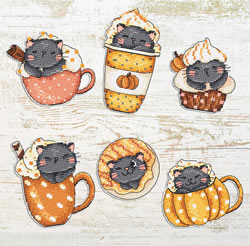 Cross stitch kit Pumpkin Cup Kitties Kit of 6 pcs  - Leti Stitch