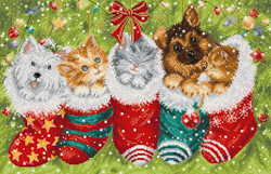 Borduurpakket Dogs and Cats in Stockings - Leti Stitch
