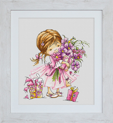 Cross Stitch Kit Girl with a Bouquet - Luca-S