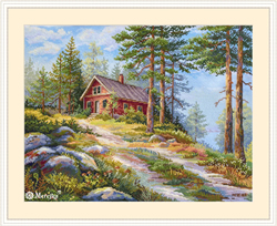 Cross stitch kit Red Cabin in the Woods - Merejka