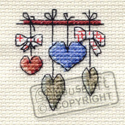 Cross Stitch Kit Dangling Hearts - Mouseloft