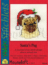 Cross stitch kit Santa's Pug - Mouseloft