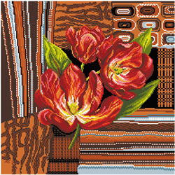 Pre-printed Aida Tulips In Brown - Matryonin Posad