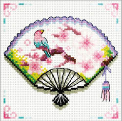 Pre-printed cross stitch kit Cherry Blossom Fan - Needleart World