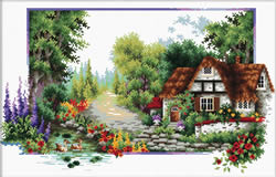 Pre-printed cross stitch kit English Cottage Stream - Needleart World