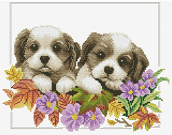 Pre-printed cross stitch kit Peeking  Pups - Needleart World