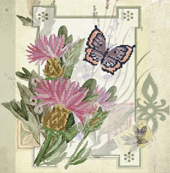 Pre-printed cross stitch kit Thistle Bouquet - Needleart World