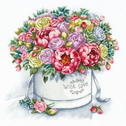 Cross stitch kit Peonies in a Hat Box - PANNA