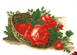 Voorbedrukt borduurpakket Roses in a Basket - PC-Studia