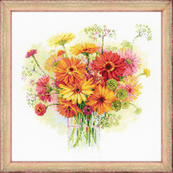 Cross Stitch Kit Watercolour Gerberas - RIOLIS