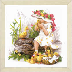 Cross stitch kit Girl with Ducklings  - RIOLIS