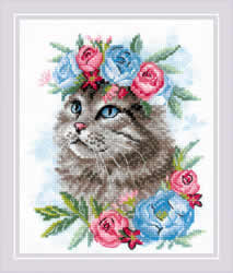 Borduurpakket Cat in Flowers - RIOLIS