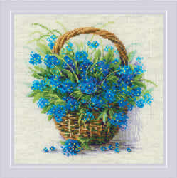 Cross stitch kit Forget Me Nots in a Basket - RIOLIS