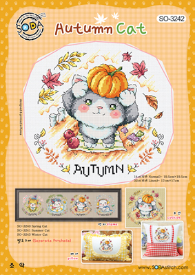 Borduurpatroon Autumn Cat - Soda Stitch