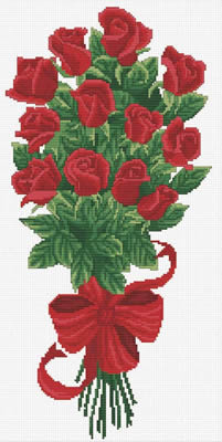 Voorbedrukt borduurpakket Bouquet of Red Rose Buds - Needleart World