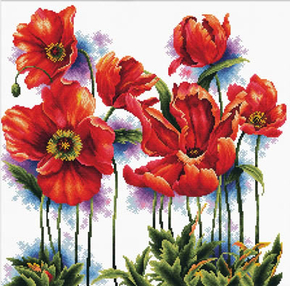 Pre-printed cross stitch kit Lovely Poppies - Needleart World