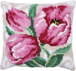 Cushion cross stitch kit Pink Tulips - Needleart World