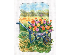 Cross stitch kit Grandmother's Old Garden - Wheelbarrow with Flowers - RTO