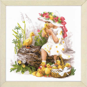 Cross stitch kit Girl with Ducklings  - RIOLIS