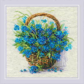 Cross stitch kit Forget Me Nots in a Basket - RIOLIS