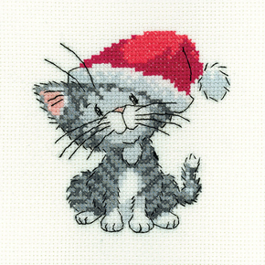 Cross stitch kit Silver Tabby Christmas Kitten - Heritage Crafts