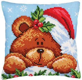 Kussen borduurpakket Christmas with a Teddy Bear - Collection d'Art