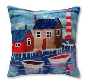 Cushion cross stitch kit Serene harbor  - Collection d'Art